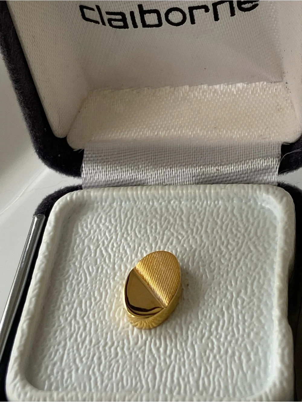 Claiborne Gold-Tone Oval Textured Half-Polish Pin